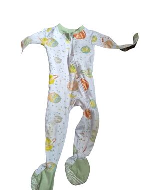Burts Bees  Kids White Space-Print One-Piece Footed Pajamas 18 Mo. Green Accents